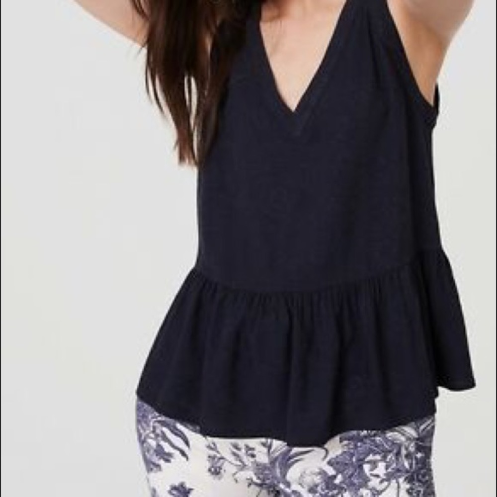 Navy floral jacquard peplum top